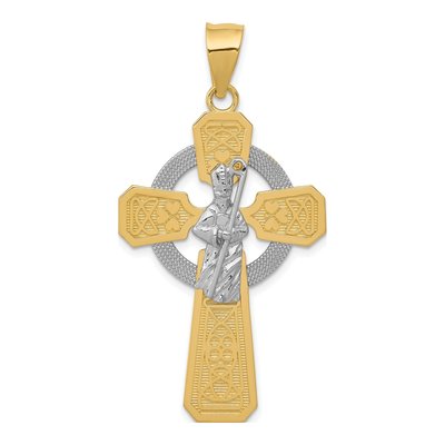 14K Two-Tone Gold St Patrick Celtic Cross Pendant