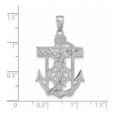 14K White Gold Mariners Crucifix Pendant – view 4
