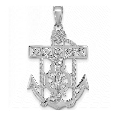 14K White Gold Mariners Crucifix Pendant