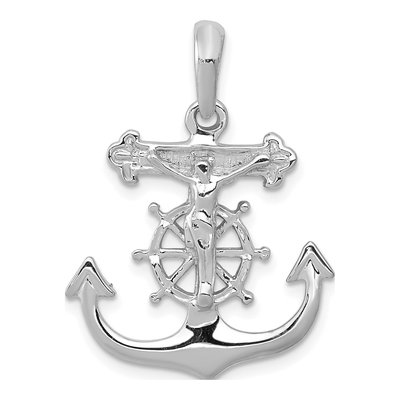 14K White Gold Mariners Crucifix Pendant