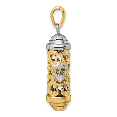 14K Two-Tone Gold 3-D Mezuzah Pendant