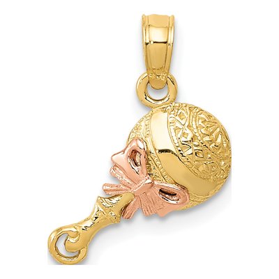 14K Two-Tone Gold Baby Rattle Pendant