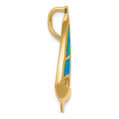 14K Yellow Gold Lab-Created Opal Sailboat Slide Pendant – view 3
