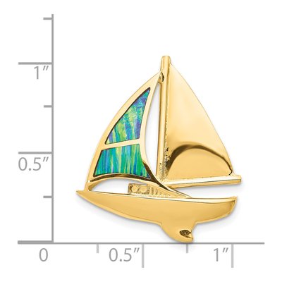 14K Yellow Gold Lab-Created Opal Sailboat Slide Pendant – view 5