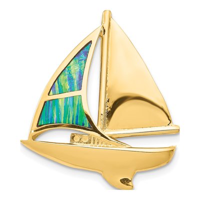 14K Yellow Gold Lab-Created Opal Sailboat Slide Pendant