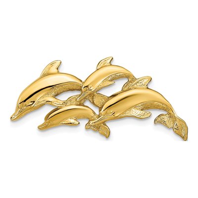 14K Yellow Gold Four Dolphins Omega Slide Pendant
