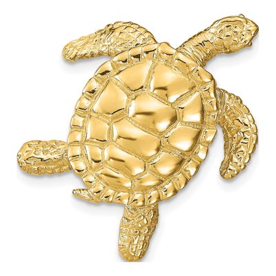 14K Yellow Gold Large Sea Turtle Omega Slide Pendant