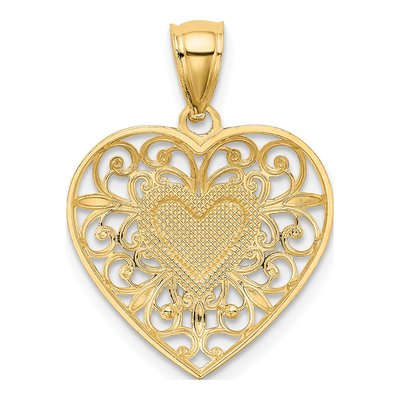 14K Yellow Gold Diamond-Cut Filigree Heart Pendant – view 4
