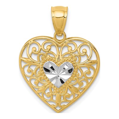 14K Yellow Gold Diamond-Cut Filigree Heart Pendant
