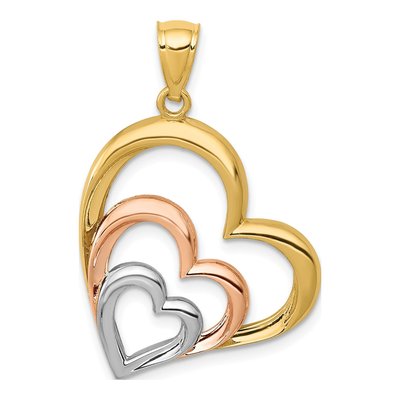 14K Two-Tone Gold 3-Hearts Pendant