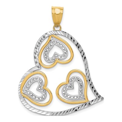 14K Yellow Gold Hearts Inside Heart Pendant