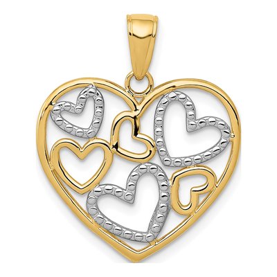 14K Yellow Gold Hearts Inside Heart Pendant