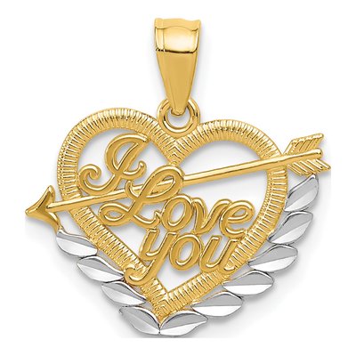 14K Yellow Gold I LOVE YOU Heart Arrow Pendant