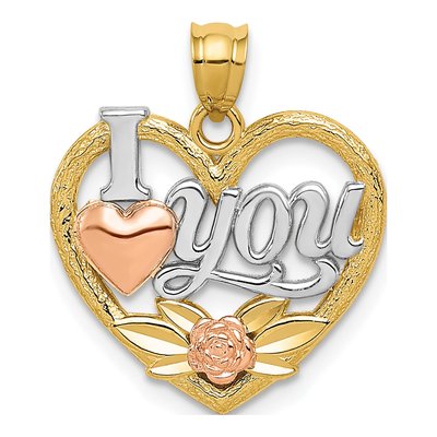 14K Two-Tone Gold I Love You Heart Pendant