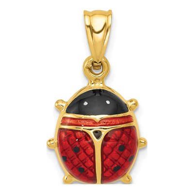 14K Yellow Gold Red Black Enamel Ladybug Charm