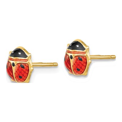 14K Yellow Gold Red Black Enamel Ladybug Stud Earrings – view 3
