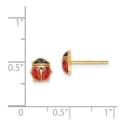 14K Yellow Gold Red Black Enamel Ladybug Stud Earrings – view 5