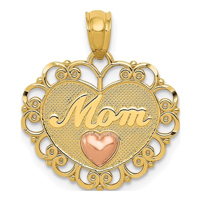 14K Two-Tone Gold MOM Heart Pendant