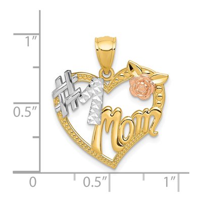 14K Two-Tone Gold Mom Heart Number 1 Pendant – view 5