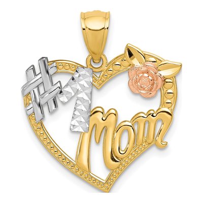 14K Two-Tone Gold Mom Heart Number 1 Pendant