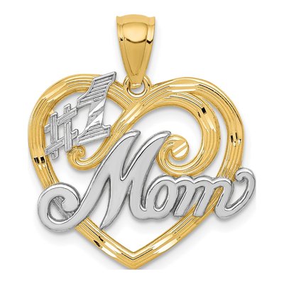 14K Yellow Gold MOM Heart Number 1 Pendant