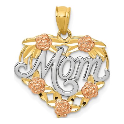 14K Two-Tone Gold MOM Heart Pendant