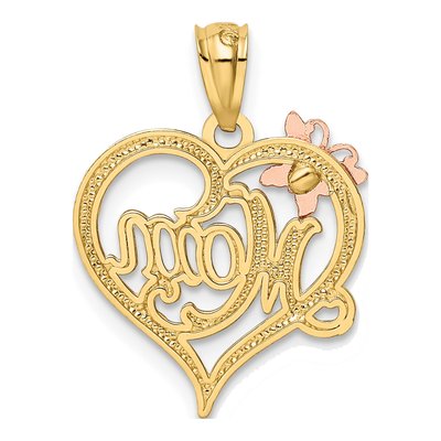 14K Two-Tone Gold MOM Butterfly Heart Pendant – view 4