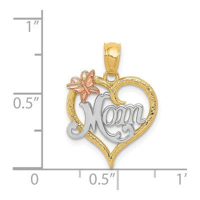 14K Two-Tone Gold MOM Butterfly Heart Pendant – view 5
