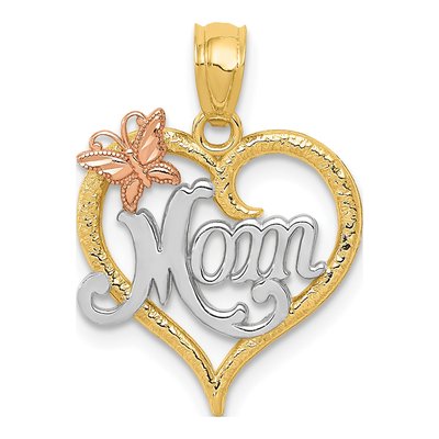 14K Two-Tone Gold MOM Butterfly Heart Pendant