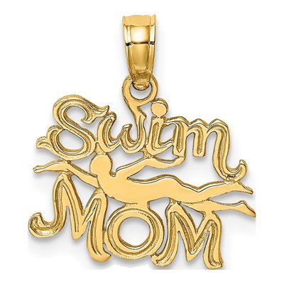 14K Yellow Gold SWIM MOM Swimmer Pendant