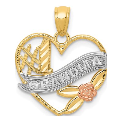 14K Two-Tone Gold Grandma Heart Number 1 Pendant