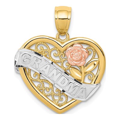 14K Two-Tone Gold Grandma Heart Pendant