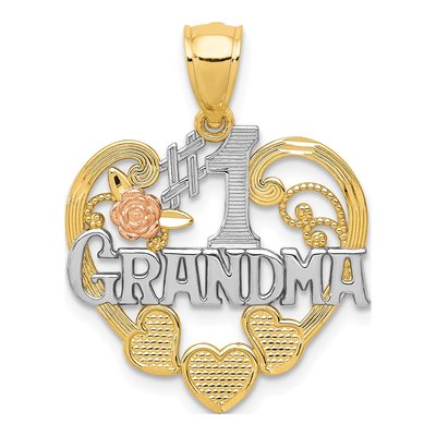 14K Two-Tone Gold Grandma Heart Number 1 Pendant