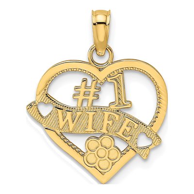 14K Yellow Gold WIFE Heart Number 1 Pendant