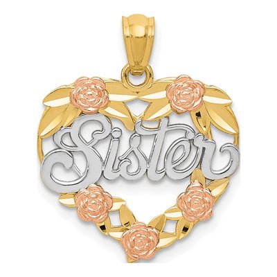 14K Two-Tone Gold Sister Heart Pendant