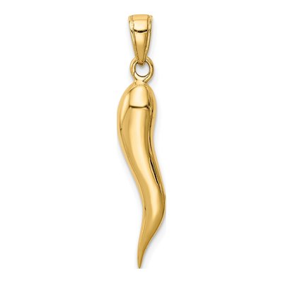 14K Yellow Gold Large 3D Horn Pendant