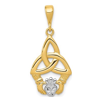 14K Yellow Gold Claddagh Trinity Knot Pendant