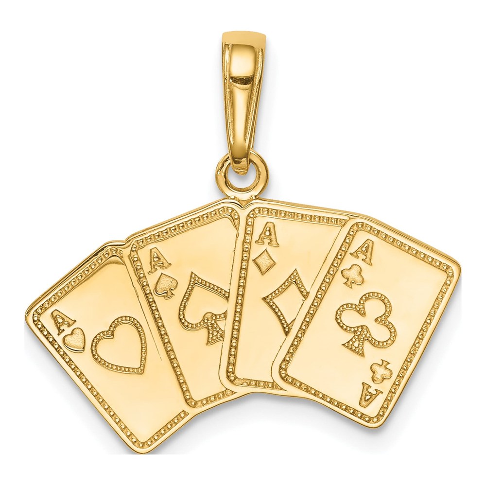 14K Yellow Gold Aces Playing Cards Pendant