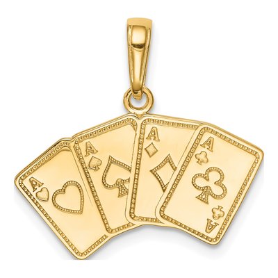 14K Yellow Gold Aces Playing Cards Pendant
