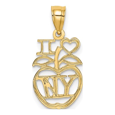 14K Yellow Gold I Heart NY Apple Pendant