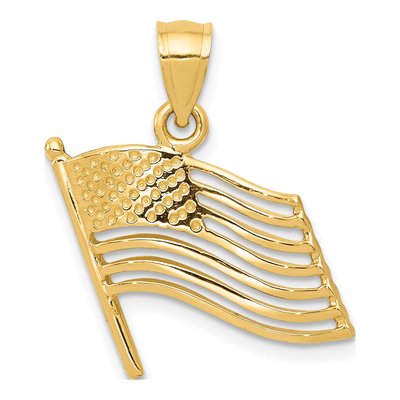 14K Yellow Gold Cut-Out American Flag Pendant