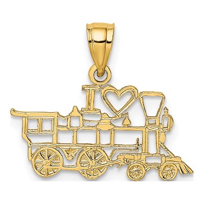 14K Yellow Gold I Heart Train Pendant