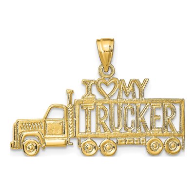 14K Yellow Gold I Heart My Trucker Pendant