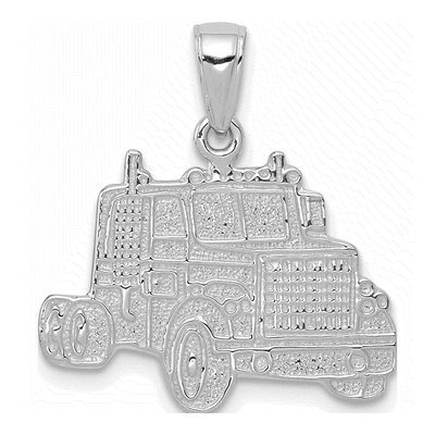 14K White Gold Semi Truck Cab Pendant