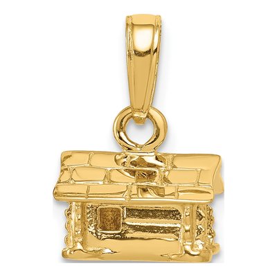 14K Yellow Gold 3-D Log Cabin Pendant