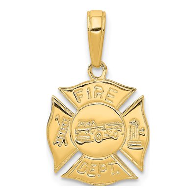 14K Yellow Gold Fire Dept Shield Pendant