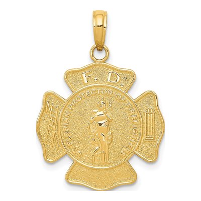 14K Yellow Gold Fire Dept St Florian Badge Pendant