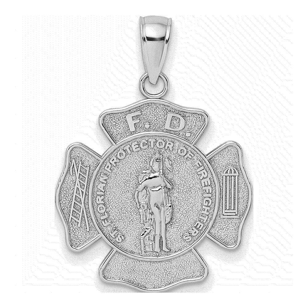 14K White Gold Fire Dept St Florian Badge Pendant