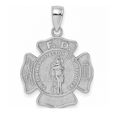 14K White Gold Fire Dept St Florian Badge Pendant