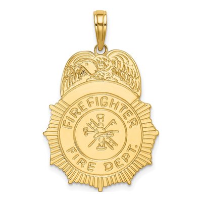 14K Yellow Gold Firefighter Badge Pendant
